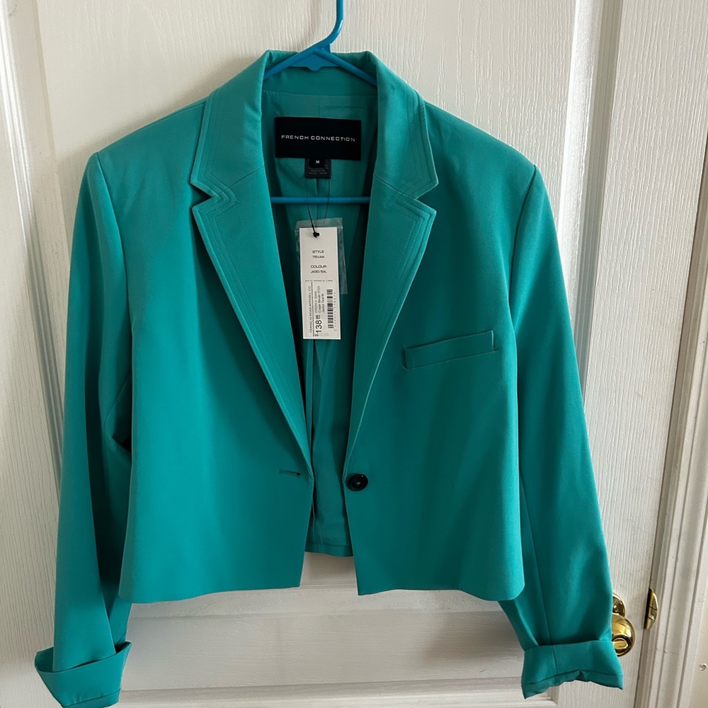 NWT French Connection cropped teal blazer, sz M